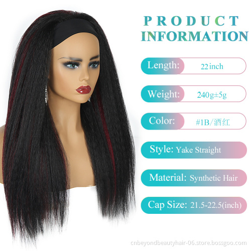 Kinky Straight Headband Wig Yaki Synthetic Hair Wig For Black Women  Glueless Full  Machine Made Wigs With Headband